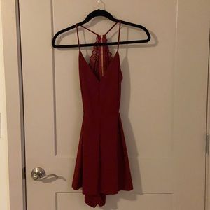 Maroon lacy-back romper, size XS